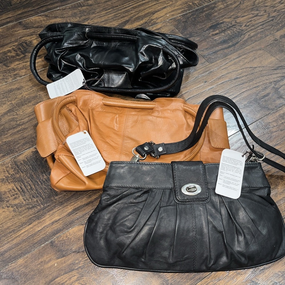 Lot of 3 Leather Handbags Made in India Boutique Closure NWT Purse Set